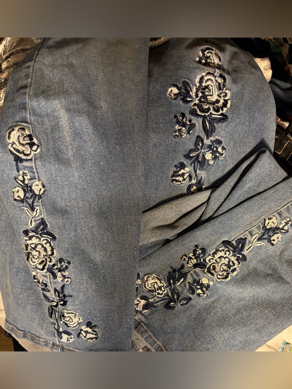 VIP Honey Embroidered Light Blue Wide-Leg Jeans for Women